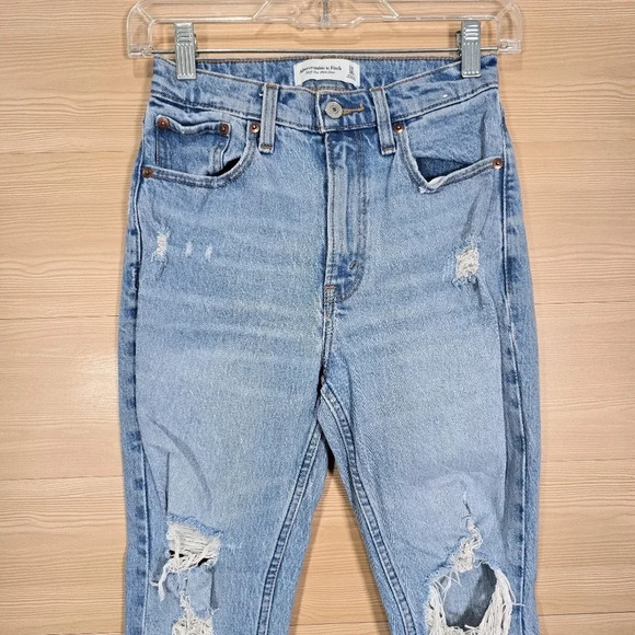 Abercrombie & Fitch Jeans Women 24/00R High Rise Mom‎ Stretch Denim Destroyed - Picture 6 of 14